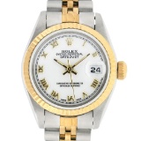 Rolex Ladies 2 Tone Yellow Gold & Stainless Steel White Roman 26MM Oyster Perpet
