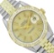 Rolex Mens 36MM 2Tone Yellow Gold And Steel 18K Gold Pyramid Diamond Bezel Datej