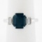 Platinum GIA Octagonal Greenish Blue NO HEAT Sapphire & Diamond 3 Stone Ring