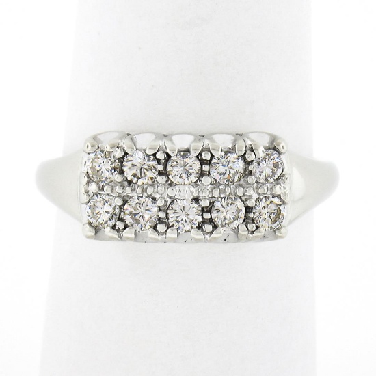 Vintage 14k White Gold.45 ctw Dual Two Row Round Fishtail Prong Diamond Band Rin