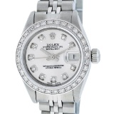 Rolex Ladies Stainless Steel Silver Diamond Bezel Wristwatch