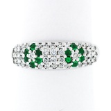 Fancy 18K White Gold 0.68 ctw Emerald Diamond Dome Bombe Flower Cluster Band Rin