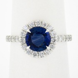 NEW Platinum 2.21 ctw GIA Ceylon Round Blue Sapphire Brilliant Diamond Halo Ring