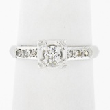 Vintage 14k White Gold 0.24 ctw Illusion Set Round Diamond Engagement Promise Ri