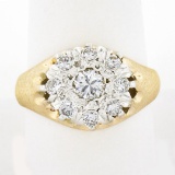 Men's Vintage 14K Two Tone Gold 0.80 ctw Round Diamond Brushed Finish Cluster Ri