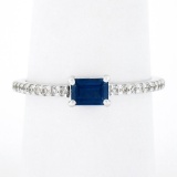 NEW 14K White Gold 0.62 ctw Rectangular Step Cut Sapphire Solitaire & Diamond Ri