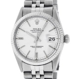 Rolex Mens Stainless Steel 36MM Silver Index 14K White Gold Bezel 36MM Datejust