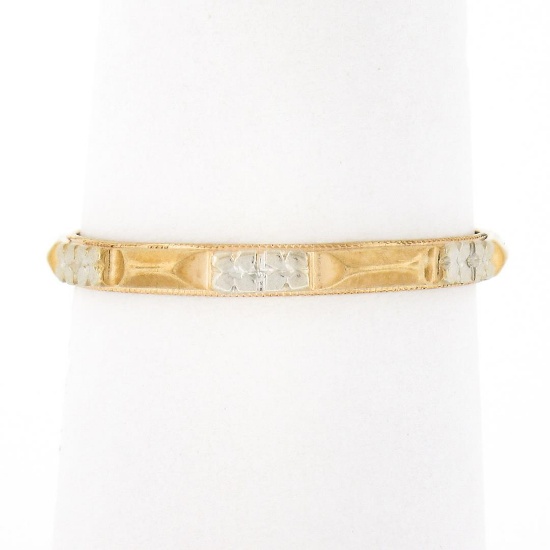 1941 Antique 14k TT Gold Floral Work w/ Milgrain Sides Eternity Stack Band Ring