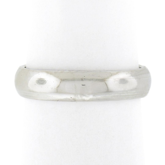 Unisex Classic 10K White Gold 4mm Plain Domed Polished Stack Wedding Band Ring