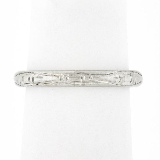 Antique Art Deco Tiffany & Co. Platinum 2.6mm Detailed Engraved Stack Band Ring