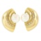 18k Yellow Gold 8mm Pearl & Pave Cubic Zirconia CZ Polished Half Circle Earrings
