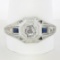 Antique Art Deco 18k Gold .40 ctw Old Diamond & French Sapphire Hand Engraved Ri