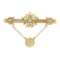 Vintage Victorian Revival 14K Gold Diamond Detailed Bar Pin Brooch w/ Dangle