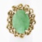 Vintage 14k Gold Oval Cabochon Jade Solitaire Free Form Dual Halo Cocktail Ring