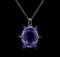 GIA Cert 28.43 ctw Tanzanite and Diamond Pendant With Chain - 14KT White Gold