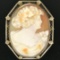 Vintage 14K White Gold Large Oval Octagon Open Detailed Cameo Pin Brooch Pendant