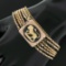Antique Victorian 10k Gold 6 Strand Gate Link w/ Bloodstone & Gold Lion Bracelet