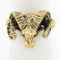 Vintage 14k Gold Detailed Textured 3D Rams Head w/ Pave Set Ruby Eyes Ring