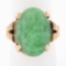Vintage Retro 14K Rose Gold Oval Cabochon Marbled Jade Solitaire Cocktail Ring