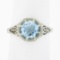 Vintage 14K White Gold 1.32 ctw Round Aquamarine Solitaire Open Filigree Work Ri