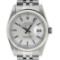 Rolex Mens Stainless Steel 36MM Silver Index 14K White Gold Fluted Bezel Datejus