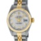 Rolex Ladies Two Tone 18K Quickset Sapphire Silver Diamond Datejust Wristwatch