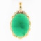 Vintage 18k Gold GIA Oval Cabochon Chrysoprase Diamond Ruby Wavy Frame Pendant