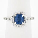 NEW Platinum 1.89 ctw GIA NO HEAT Cushion Blue Spinel Brilliant Diamond Halo Rin