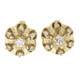 14k Yellow Gold 0.50 ctw Round Brilliant Diamond Polished Flower Stud Earrings