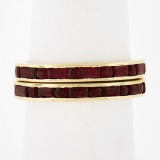 Pair of 18k Gold Channel GIA Vivid Red Burma Ruby Eternity Stack Band Guard Ring