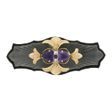 Antique 18k Gold Amethyst & Diamond Carved Camphor Glass Black Onyx Pin Brooch