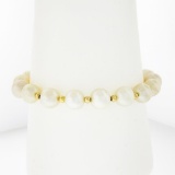 14k Yellow Gold Filigree Clasp & Polished Bead Spacers 8.5-9.4mm Pearl Bracelet