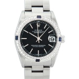 Rolex Ladies Midsize 31MM Black Index Dial 18K White Gold Diamond And Sapphire D