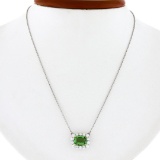 NEW Plat. 18k Gold GIA Cushion Tsavorite Solitaire Diamond Halo Pendant Necklace