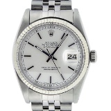 Rolex Mens Stainless Steel 36MM Silver Index 14K White Gold Fluted Bezel Datejus