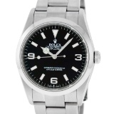 Rolex Mens Stainless Steel Black Dial Oyster Band 36mm Explorer Wristwatch