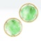 Vintage 14K Gold Carved Jade Large Round Multi Prong Set Button Clip On Earrings