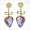 Antique Victorian 14K Gold Old MIne Diamond Carved Amethyst Heart Drop Earrings