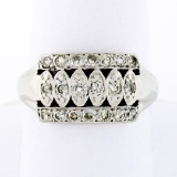 Antique Late Art Deco 14k White Gold.50 ctw Old Diamond Wide Statement Band Ring
