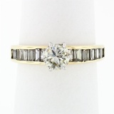 14k Gold 1.41 ctw Round Diamond Solitaire Channel Baguette Promise Engagement Ri