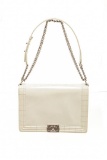 Chanel White Patent Leather Large Boy Shoulder Bag