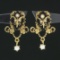 Vintage Victorian Revival 14k Gold Lozenge Black Onyx Pearl Drop Dangle Earrings