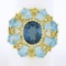 10k Yellow Gold Large Oval Round Blue Stone Open Work Domed Tiered Cluster Ring