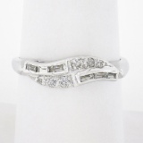 14k White Gold 0.28 ctw Baguette & Round Brilliant Diamond Wavy Stack Band Ring