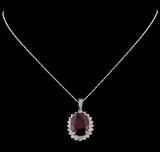 18.81 ctw Ruby and Diamond Pendant With Chain - 14KT White Gold