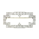 Antique Art Deco Platinum Old Euro & Mine Cut Diamond Open Geometric Brooch Pin