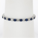 New 18k White Gold 12.26 ctw Top Quality Diamond & Sapphire Tennis Line Bracelet