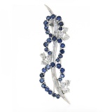 Fancy Vintage 18k Gold 6.05 ctw Diamond & Sapphire Wave Overlap Swirl Pin Brooch