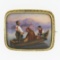 Antique 14k Gold Detailed Hand Painted Boat Scene w/ Engraved Frame Pin Brooch