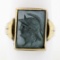 Antique Mens 10K Yellow Gold Rectangular Carved Hematite Intaglio Solitaire Ring
